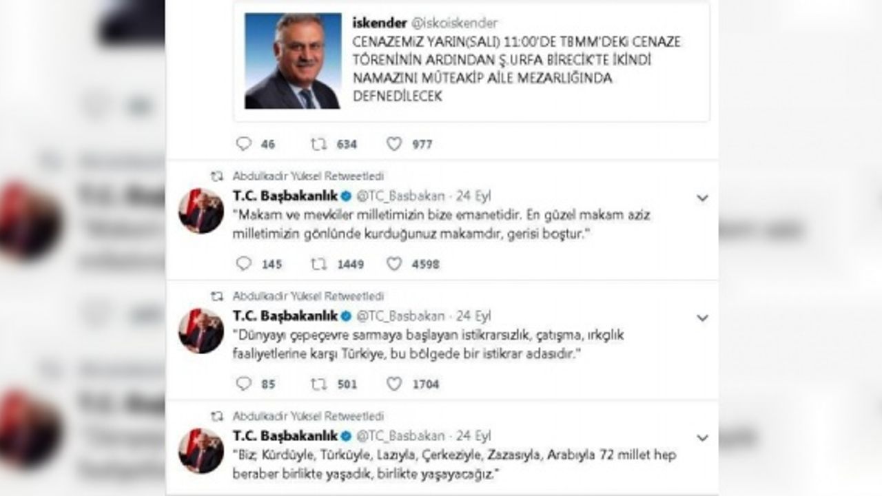 Yüksel'in son paylaşımı Başbakanın söylemleri oldu