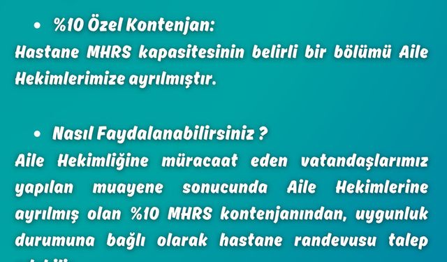 Hastane Randevularında Aile Hekimliği ile Ek Erişim İmkânı