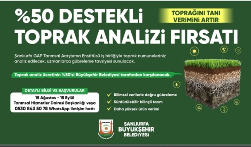 ŞANLIURFA BÜYÜKŞEHİR BELEDİYESİ’NDEN ÇİFTÇİLERE YÜZDE 50 HİBELİ TOPRAK ANALİZİ DESTEĞİ