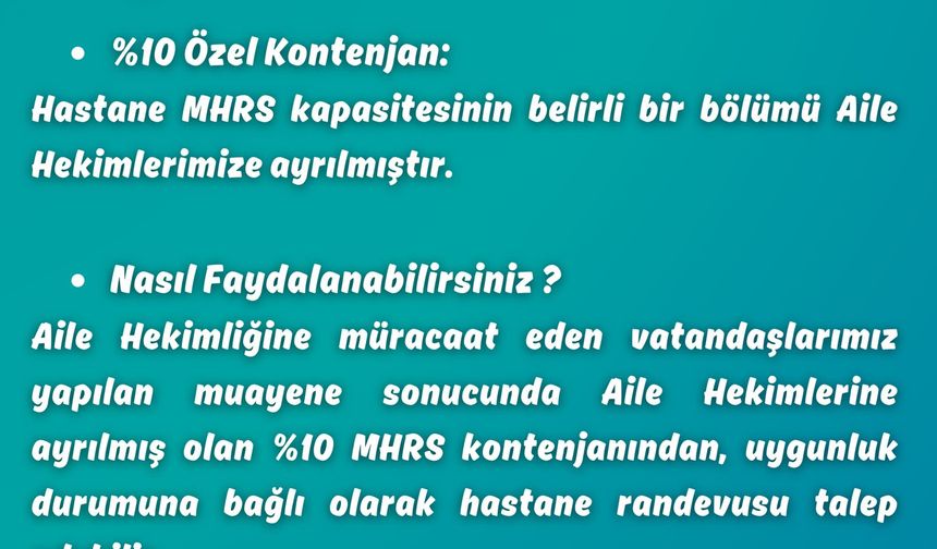 Hastane Randevularında Aile Hekimliği ile Ek Erişim İmkânı