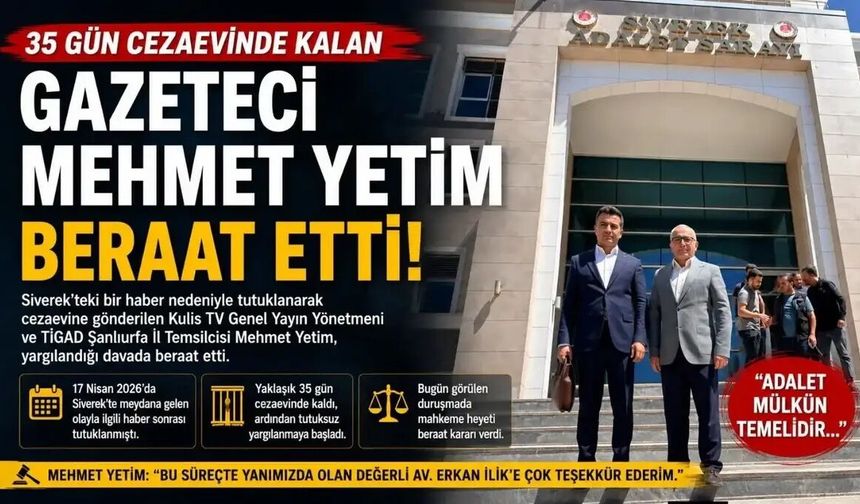 Gazeteci Mehmet Yetim Hakkında Beraat Kararı