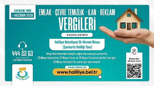 HALİLİYE BELEDİYESİ’NDEN VERGİ ÖDEMELERİNDE RESMİ  TATİL DÜZENLEMESİ